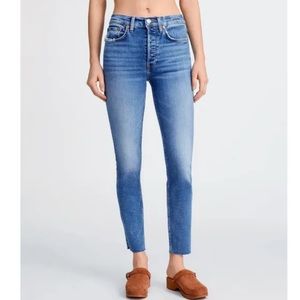 RE/ DONE 90’s High Rise Ankle Crop Jeans with Raw Hem and Button Fly‎